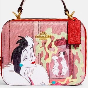 Nwt Coach x Disney box crossbody with Cruella motif